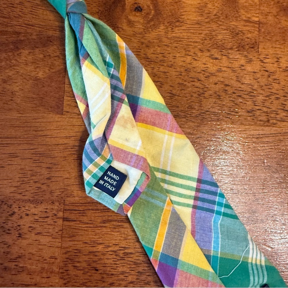 Polo Ralph Lauren Colorful Plaid Tie yellow blue green handmade in Italy - Picture 4 of 6